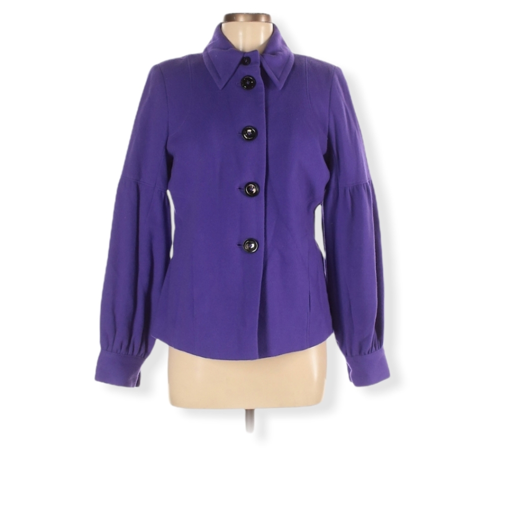 Vintage‎ Bylyse Wool Cashmere Coat Size 8 Purple Black Button Structured Jacket